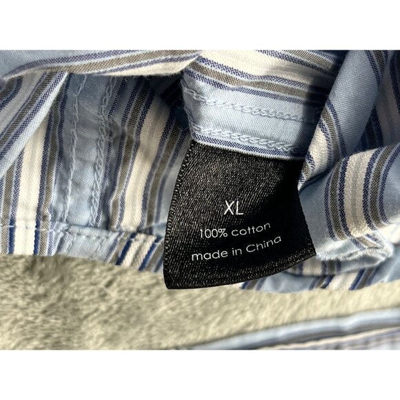 Sean John Mens XL Blue/White Striped Button-Down Shirt Big All Over Print - Picture 9 of 11